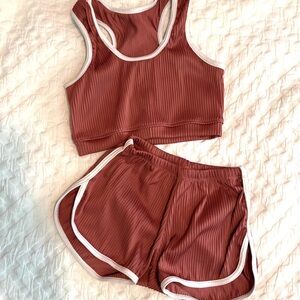 Women's Ribbed Athletic Set - Warm Terracotta